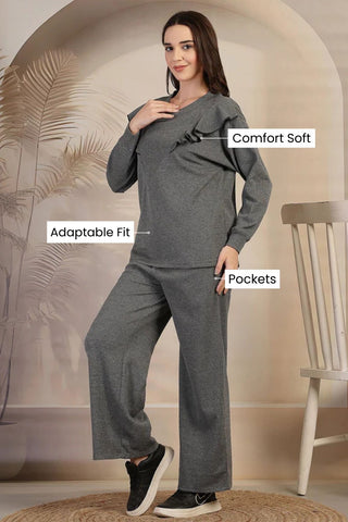 Ruffled Grey Maternity Nursing Co-ord Set