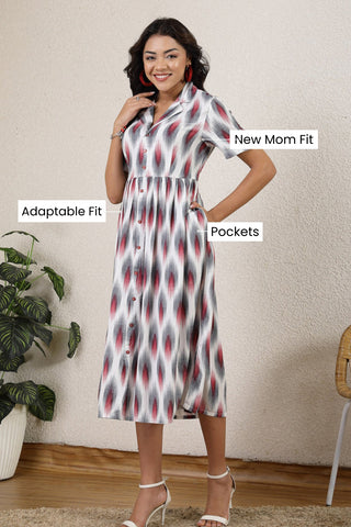 Red & Black All Over Printed Maternity Zipless Feeding Dress