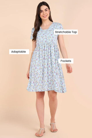 Blue Maternity Zipless Feeding Dress