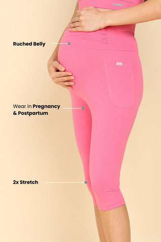 Ruched Cotton Pink Maternity Capri (Pregnancy & Postpartum)