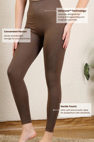 Seamless High Waisted Tummy Compression Floral Jacquard Brown Postpartum Legging