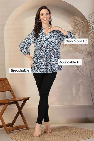 Geometric Print Rayon Maternity Feeding Top - 3/4th Sleeves