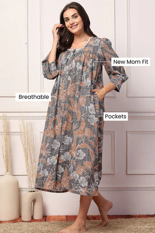 Earthy Elegance Comfort Cotton Zipless Feeding Maternity Maxi