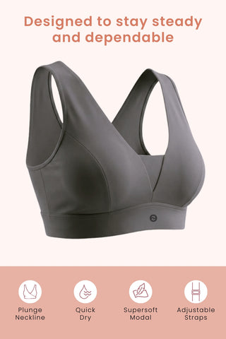 SecureFit Cotton Fixed-Pad Feeding Bra - Dark Grey