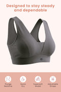 SecureFit Cotton Fixed-Pad Bra - Dark Grey