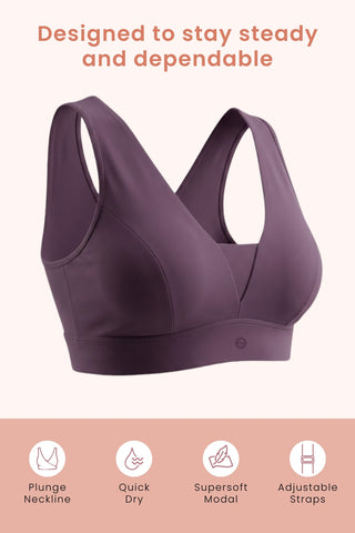 SecureFit Cotton Fixed-Pad Feeding Bra - Purple