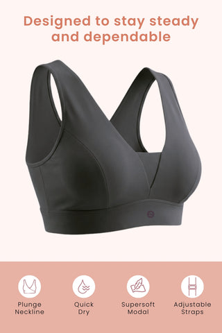 SecureFit Cotton Fixed-Pad Feeding Bra - Grey Melange