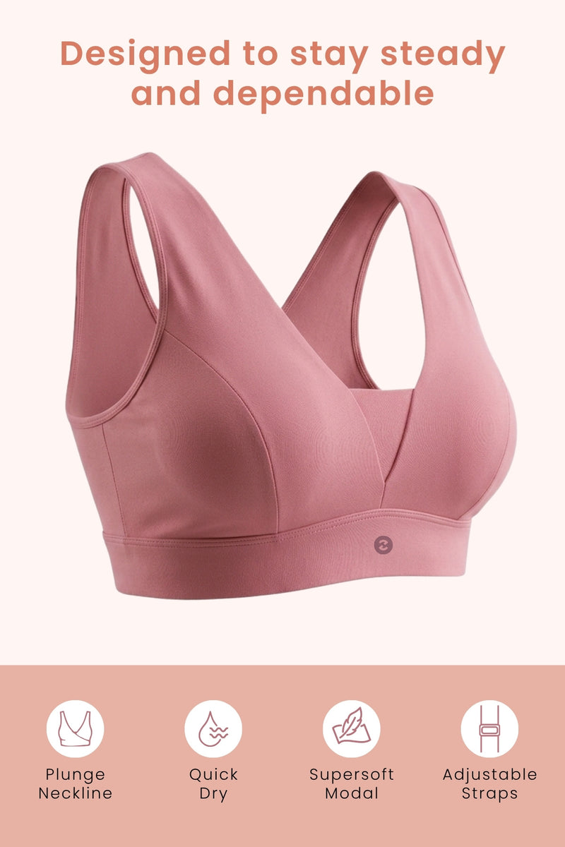 SecureFit Cotton Fixed-Pad Bra - Mauve Rose