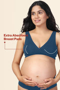 Teal Feeding Bra; clip-less overlapped neck offers quick access without fuss.