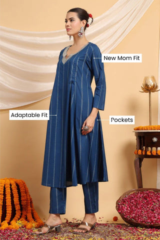 High-quality image of the Cotton texture and finish of the Azure Blue Essence Suit Set.