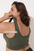 Ruched Tape-Button Nursing Bra - Forest Green