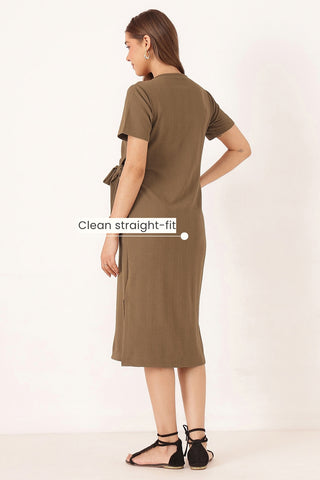 Signature Jacquard Rib Zipless Feeding Dress - Brown