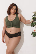 Ruched Tape-Button Nursing Bra - Forest Green