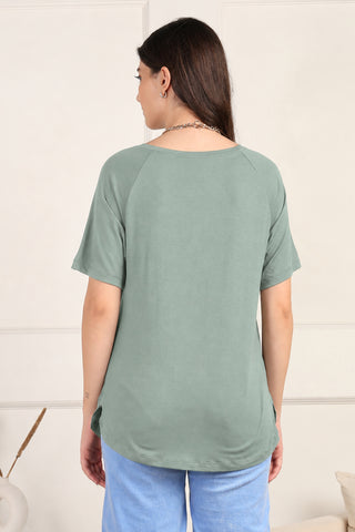 Sage Green Solid Nursing Top with Side Zip Access