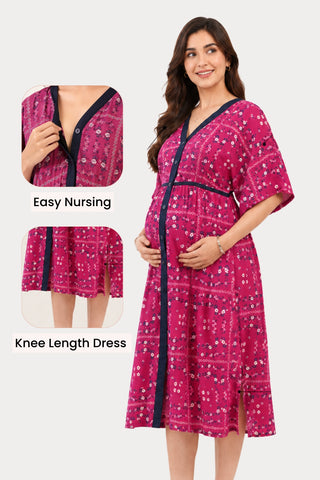 Floral Printed Zipless Feeding Shirtdress - Pink