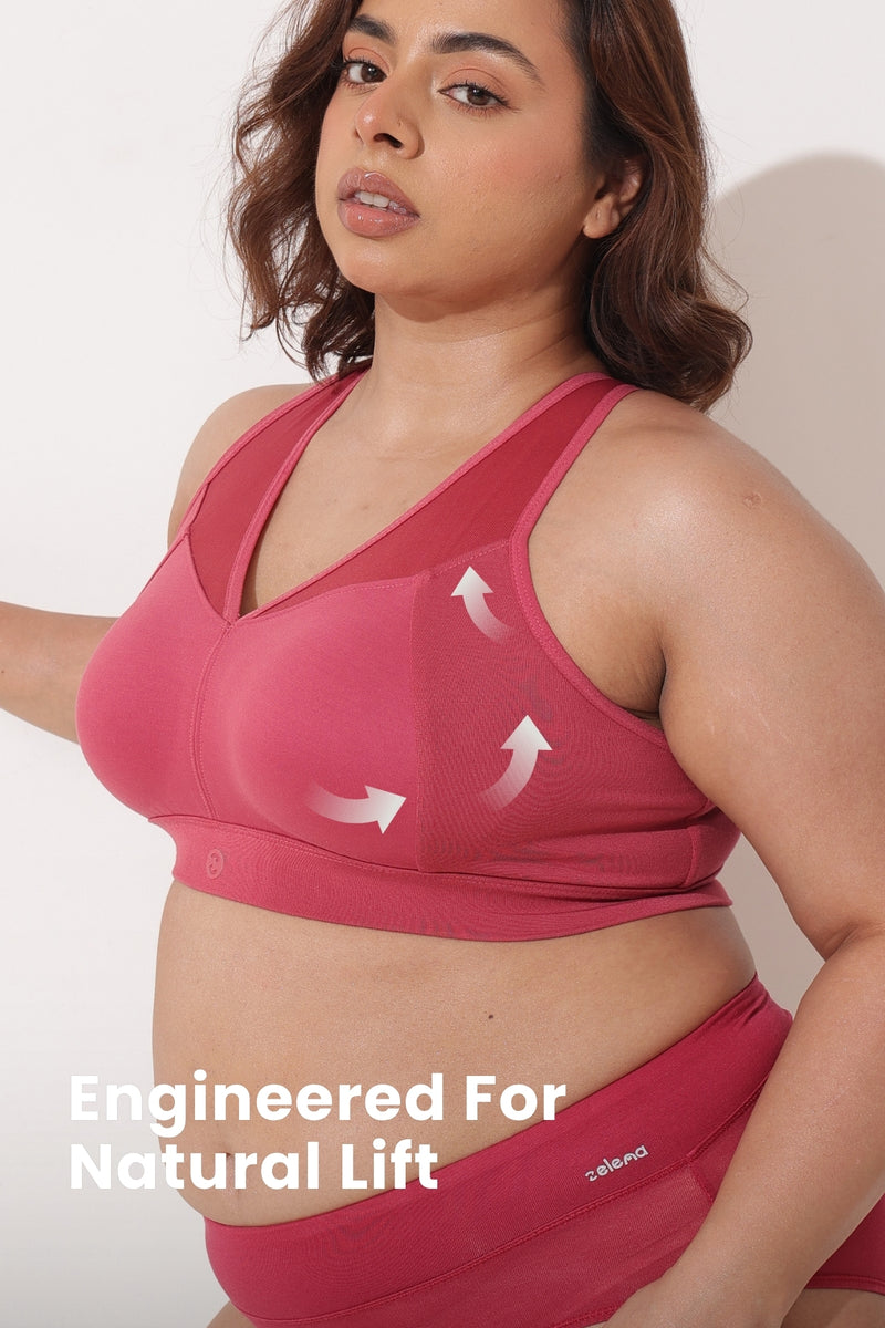 Sculpt & Lift Powermesh Bra - Red