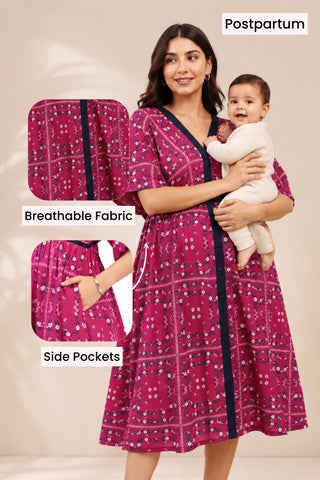 Floral Printed Zipless Feeding Shirtdress - Pink