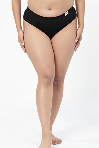 Sera Broad Rib Bra & Mid Rise Panty Set - Black