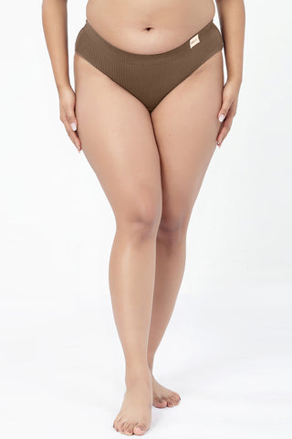 Sera Broad Rib Bra & Mid Rise Panty Set - Mocha
