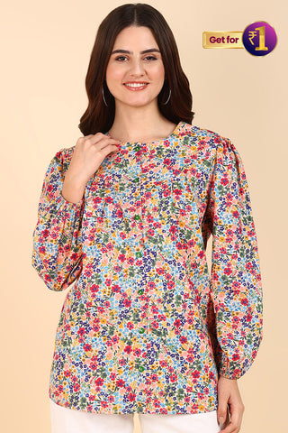 Red Floral Printed 100% Soft Cotton Zipless Maternity Top