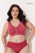 Ruched Tape-Button Nursing Bra - Red