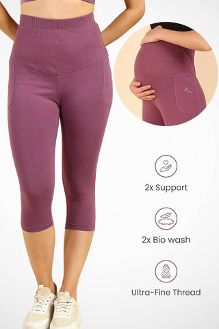 Ribbed Cotton Rosewood Maternity Capri (Pregnancy & Postpartum)