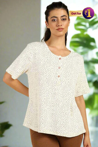 Off White 100% Soft Cotton Zipless Maternity Feeding Top