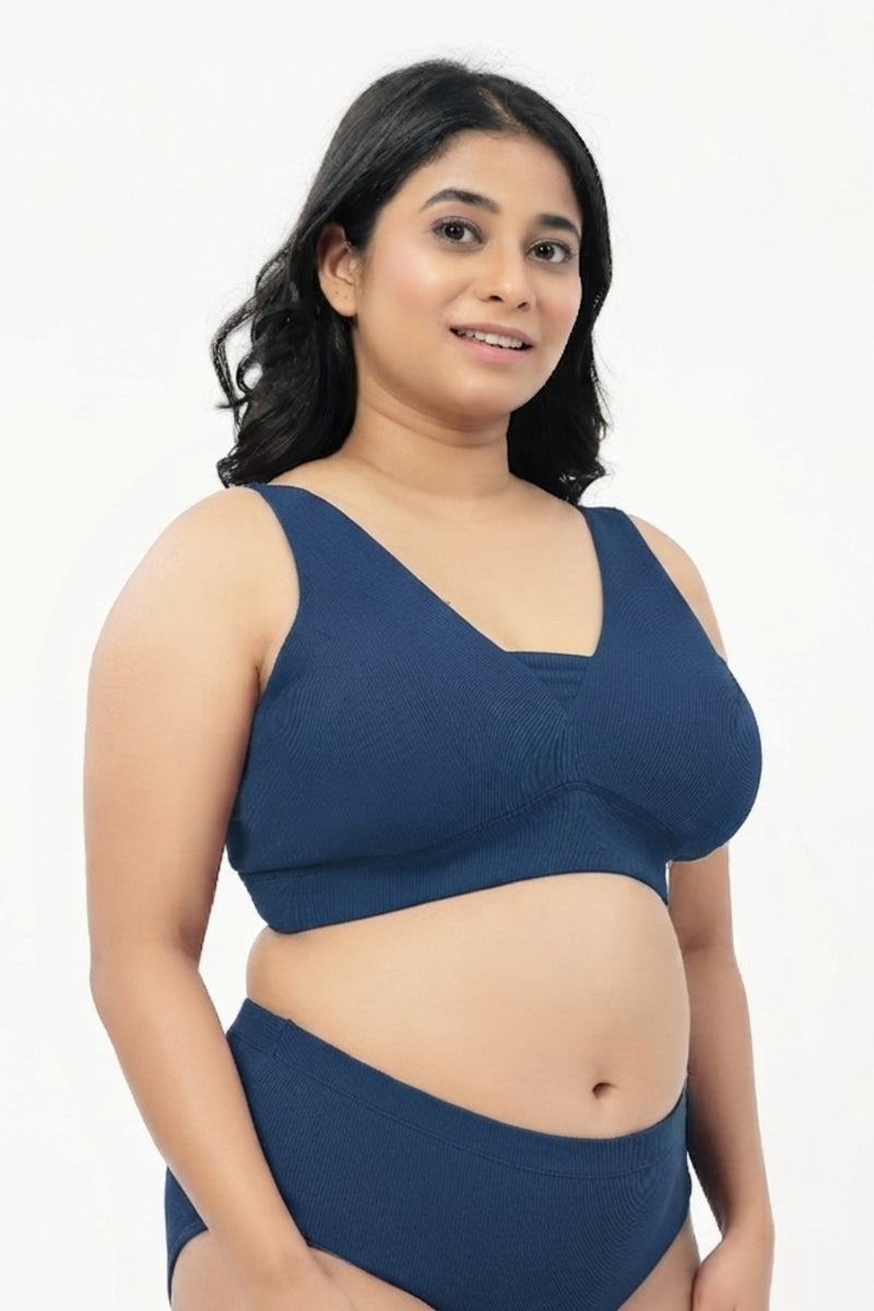 Natural Shape Fine Rib Bra - Airforce
