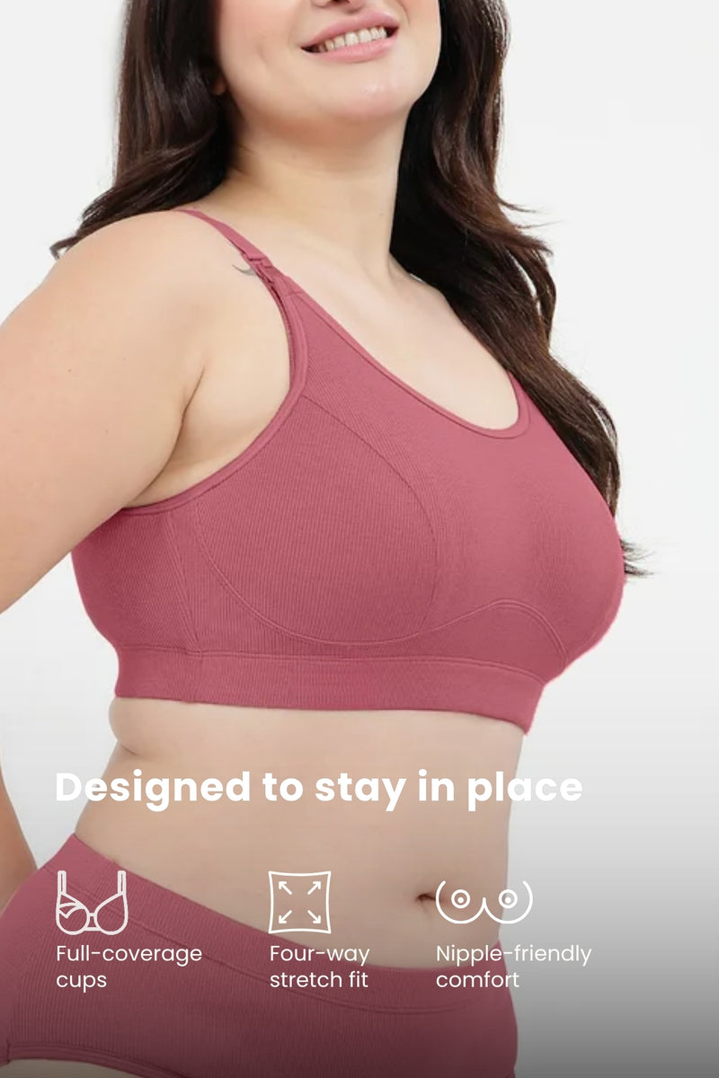 Riva Fine-Rib Cotton Feeding Bra - Blush