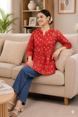 Maternity Zipless Feeding Peplum Top - Red Floral