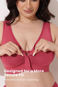 Ruched Tape-Button Nursing Bra - Red