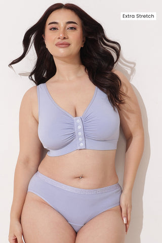 Ruched Modal Front-Open Bra with G-Hook - Mist