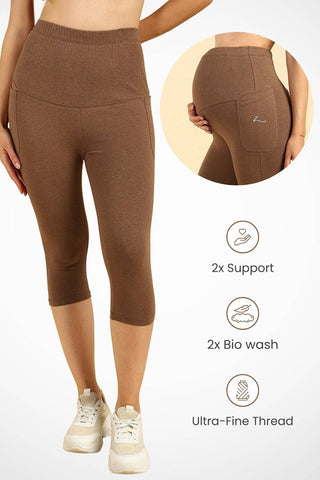 Brown Ribbed Capri; comfortable cotton material is suitable for year-round pregnancy wear.