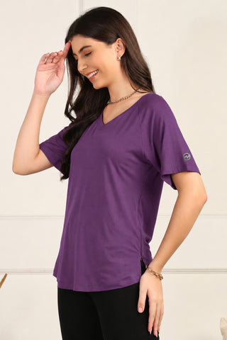 Wine Solid Nursing Top with Side Zip Access