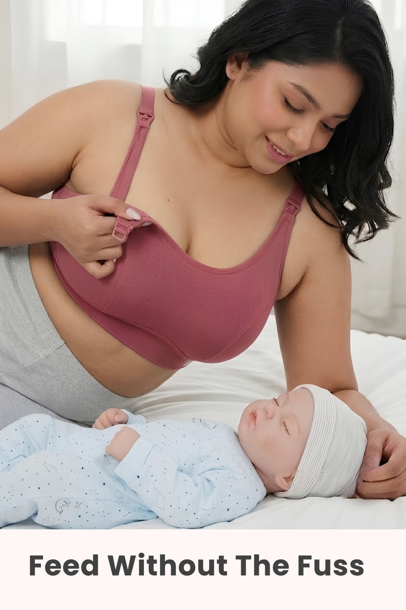 Riva Fine-Rib Cotton Feeding Bra - Blush