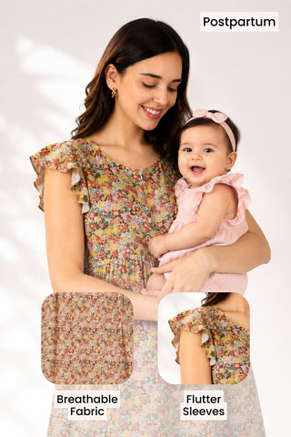 Ditsy Yellow Floral Bloom Zip Feeding Dress
