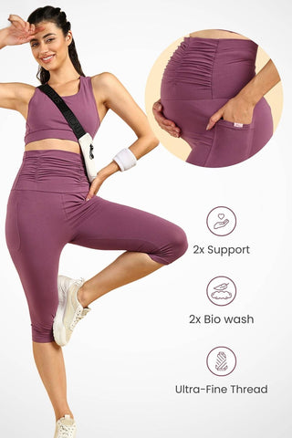 Rosewood Capri paired with walking shoes; comfortable cotton bottom for outdoor errands.