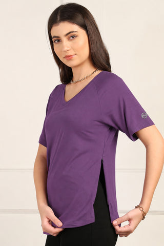 Wine Solid Nursing Top with Side Zip Access