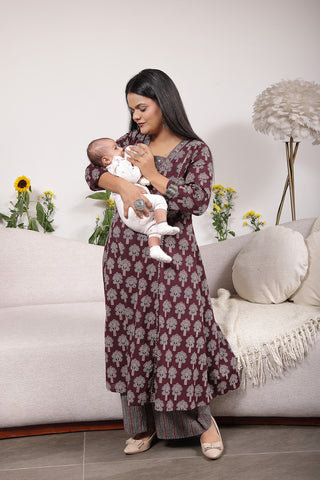 The Cotton Ethnic Cotton Tiered Kurti for Feeding Kurti featuring discreet nursing zips for new mothers.