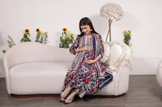 Close-up of the Navy Blue 100% pattern and soft Cotton fabric texture.