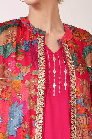 Woman wearing Laila – The Jewel-Tone Feeding Jacket Dress Set in Bright Magenta - Pre & Post Pregnancy