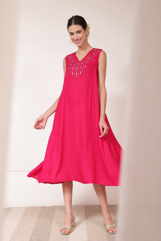 Stylish Bright Magenta Maternity Wear - Laila – The Jewel-Tone Feeding Jacket Dress Set for New Moms