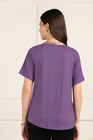 Wine Solid Nursing Top with Side Zip Access