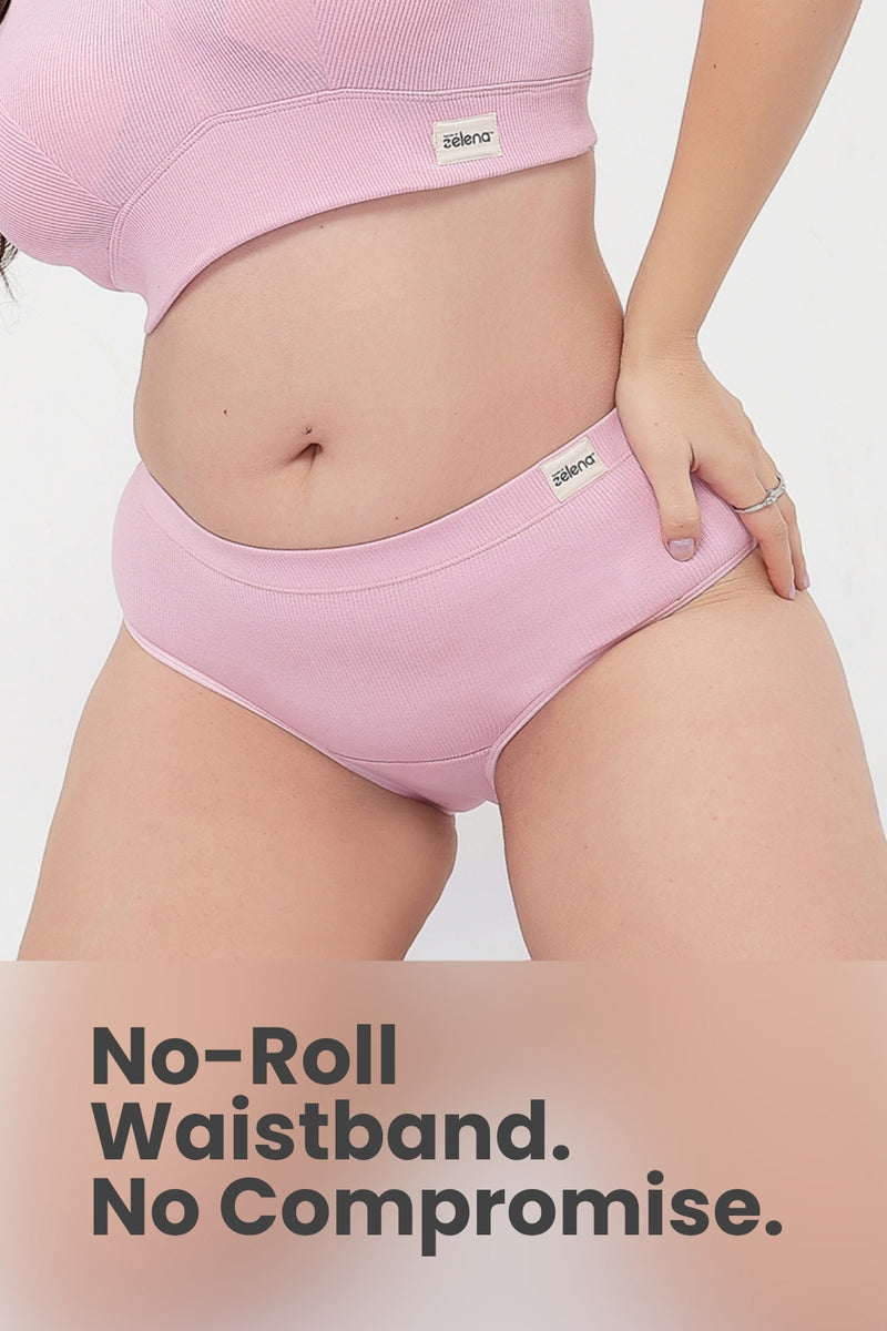 Sera Fine Rib Mid Rise Hipster - Pink