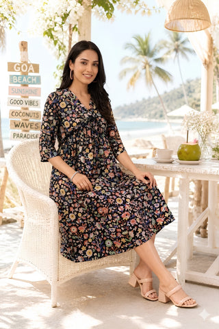 Floral Printed Maternity Concealed Zip Feeding Dress