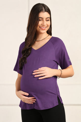 Wine Solid Nursing Top with Side Zip Access