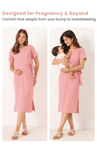 Signature Jacquard Rib Zipless Feeding Dress - Pink