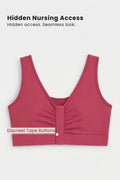 Ruched Tape-Button Nursing Bra - Red