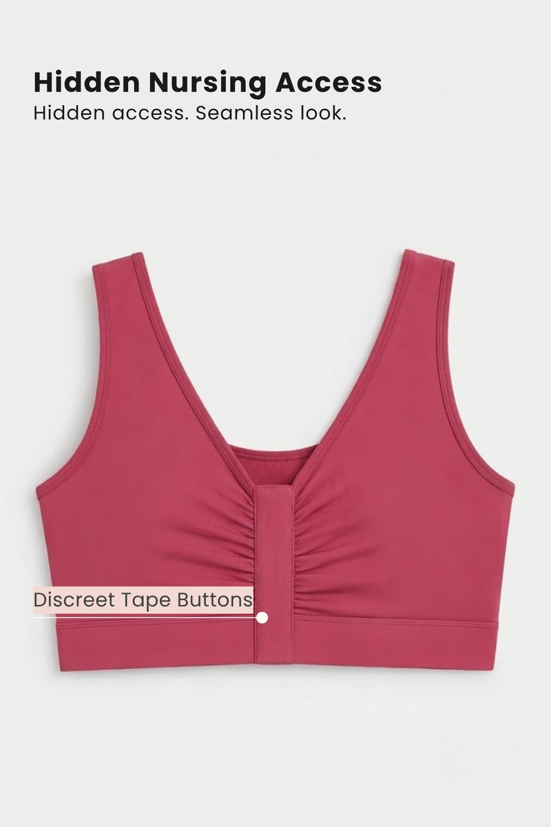 Ruched Tape-Button Nursing Bra - Red
