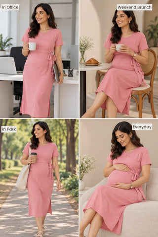 Signature Jacquard Rib Zipless Feeding Dress - Pink